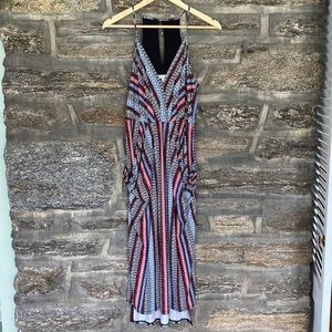 Multi colored midi dress draped pockets